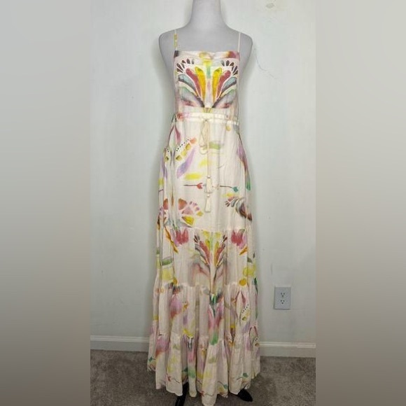 Free People Sound of Spring Maxi dress Jumper tiered watercolour bin front - Picture 14 of 16